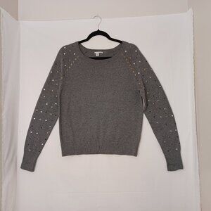Women's Halogen Gray Studded Sleeve Sweater Size Medium